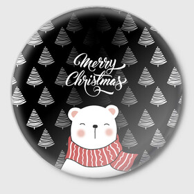 Значок с принтом MERRY CHRISTMAS BEARS в Екатеринбурге,  металл | круглая форма, металлическая застежка в виде булавки | 2021 | 2022 | new year | деда мороза | зима | к нам приходит | как у всех | костюм | медвежонок | мишка | новогодний | новый год | праздник | рекомендации | рождество | снег | снежинки | снежок | узор | хочу