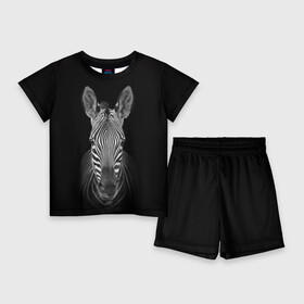 Детский костюм с шортами 3D с принтом Зебра zebra в Екатеринбурге,  |  | дикие животные | зебра | лошадка | лошадь