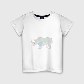 Детская футболка хлопок с принтом Волшебный носорог в Екатеринбурге, 100% хлопок | круглый вырез горловины, полуприлегающий силуэт, длина до линии бедер | африка | волшебство | животное | животные | звери | зверь | мило | милота | носорог | пятна | пятнистый | разноцветный | сказка | экзотика