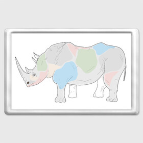 Магнит 45*70 с принтом Волшебный носорог в Екатеринбурге, Пластик | Размер: 78*52 мм; Размер печати: 70*45 | африка | волшебство | животное | животные | звери | зверь | мило | милота | носорог | пятна | пятнистый | разноцветный | сказка | экзотика