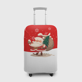 Чехол для чемодана 3D с принтом Новогодний санта New Years Santa в Екатеринбурге, 86% полиэфир, 14% спандекс | двустороннее нанесение принта, прорези для ручек и колес | 2021 | 2022 | happy new year | happy new year 2022 | santa | дед мороз | новый год | подарки | санта | снег | снегопад | снежинки | сугроб