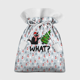 Подарочный 3D мешок с принтом WHAT CAT | CHRISTMAS в Екатеринбурге, 100% полиэстер | Размер: 29*39 см | 2020 | 2021 | 2022 | cat | cats | christmas | merry | what | ват | кот | леденец | мяу | нг | новогодний | новый год | олени | рождество | свитер | узоры