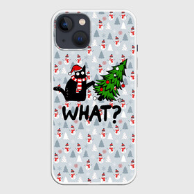 Чехол для iPhone 13 с принтом WHAT CAT | CHRISTMAS в Екатеринбурге,  |  | 2020 | 2021 | 2022 | cat | cats | christmas | merry | what | ват | кот | леденец | мяу | нг | новогодний | новый год | олени | рождество | свитер | узоры