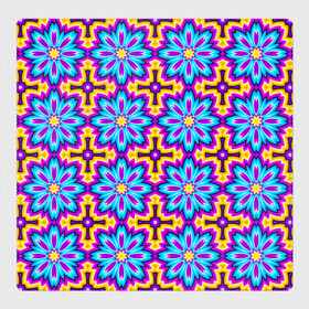 Магнитный плакат 3Х3 с принтом Синие цветы на желтом фоне (иллюзия расширения) в Екатеринбурге, Полимерный материал с магнитным слоем | 9 деталей размером 9*9 см | абстракция | аум | галлюцинация | зазеркалье | игра ума | иллюзии | индиго | майя | мантра | медитация | мираж | неон | нирвана | обман зрения | ом | оптические иллюзии | просветление | психоделика