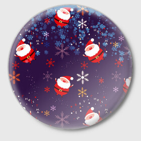 Значок с принтом Дед Мороз в снежинках в Екатеринбурге,  металл | круглая форма, металлическая застежка в виде булавки | 2021 | happy new year 2022 | дед мороз | новый год | новый год 2022 | праздник | санта | снежинки