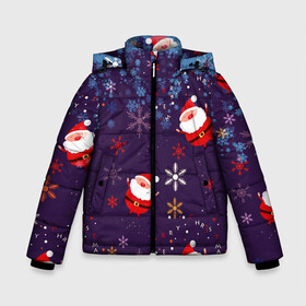 Зимняя куртка для мальчиков 3D с принтом Дед Мороз в снежинках в Екатеринбурге, ткань верха — 100% полиэстер; подклад — 100% полиэстер, утеплитель — 100% полиэстер | длина ниже бедра, удлиненная спинка, воротник стойка и отстегивающийся капюшон. Есть боковые карманы с листочкой на кнопках, утяжки по низу изделия и внутренний карман на молнии. 

Предусмотрены светоотражающий принт на спинке, радужный светоотражающий элемент на пуллере молнии и на резинке для утяжки | 2021 | happy new year 2022 | дед мороз | новый год | новый год 2022 | праздник | санта | снежинки