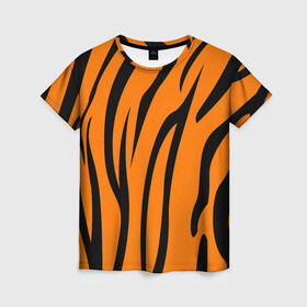 Женская футболка 3D с принтом Текстура тигра/tiger в Екатеринбурге, 100% полиэфир ( синтетическое хлопкоподобное полотно) | прямой крой, круглый вырез горловины, длина до линии бедер | tiger | кошка | оранжевый черный | символ 22 года | текстура | тигр