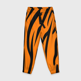 Детские брюки 3D с принтом Текстура тигра/tiger в Екатеринбурге, 100% полиэстер | манжеты по низу, эластичный пояс регулируется шнурком, по бокам два кармана без застежек, внутренняя часть кармана из мелкой сетки | tiger | кошка | оранжевый черный | символ 22 года | текстура | тигр