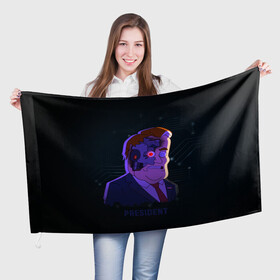 Флаг 3D с принтом Робо Президент в Екатеринбурге, 100% полиэстер | плотность ткани — 95 г/м2, размер — 67 х 109 см. Принт наносится с одной стороны | глаз | зло | надпись | президент | робот