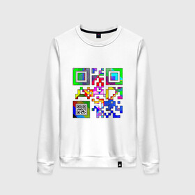 Женский свитшот хлопок с принтом Color QR в Екатеринбурге, 100% хлопок | прямой крой, круглый вырез, на манжетах и по низу широкая трикотажная резинка  | coronavirus | covid | covid19 | qr code | qr код | sputnik | вакцина | вакцинация | вирус | здоровье | изоляция | иммунитет | карантин | ковид | код | корона | коронавирус | маркировка | маска | матрица | п | пандемия