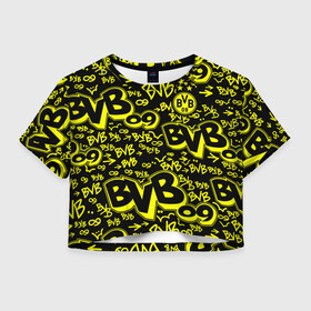 Женская футболка Crop-top 3D с принтом BVB 09   BORUSSIA (Боруссия Дортмунд) в Екатеринбурге, 100% полиэстер | круглая горловина, длина футболки до линии талии, рукава с отворотами | borrusse | borussia | borussia dortmund | bvb | боруссия | боруссия дортмунд | бундеслига | лига чемпионов | футбол | футбольная