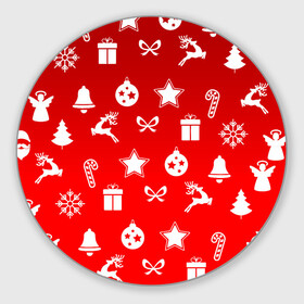 Круглый коврик для мышки с принтом Новогодний узор красный градиент в Екатеринбурге, резина и полиэстер | круглая форма, изображение наносится на всю лицевую часть | 2022 | happy new year | merry christmas | год тигра | зима близко | нг | новогодний | новогодняя символика | новый год | новый год 2022 | рождество | символ 2022 года | снег | снежинки