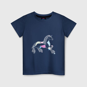 Детская футболка хлопок с принтом Пятнистый единорог на тёмном фоне в Екатеринбурге, 100% хлопок | круглый вырез горловины, полуприлегающий силуэт, длина до линии бедер | волшебно | волшебство | единорог | животное | животные | звери | зверь | конь | лошадь | магия | мило | милота | сказка