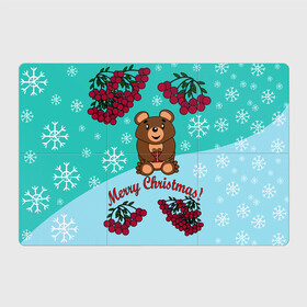 Магнитный плакат 3Х2 с принтом Мишка и рождество в Екатеринбурге, Полимерный материал с магнитным слоем | 6 деталей размером 9*9 см | Тематика изображения на принте: 2022 | merry christmas | ветки | год тигра | детский | животные | зима | зимний | лес | медведь | мишка | мультяшный | новогодний | новый год | подарок | праздничный | рождество | рябина | снег | снегопад