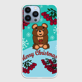 Чехол для iPhone 13 Pro Max с принтом Мишка и рождество в Екатеринбурге,  |  | 2022 | merry christmas | ветки | год тигра | детский | животные | зима | зимний | лес | медведь | мишка | мультяшный | новогодний | новый год | подарок | праздничный | рождество | рябина | снег | снегопад