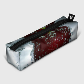 Пенал школьный 3D с принтом Сочная вишня под водой в Екатеринбурге, 100% полиэстер | плотная ткань, застежка на молнии | zoom | вишня | вода | воздух | пузырьки | сочно | спелая | спелый
