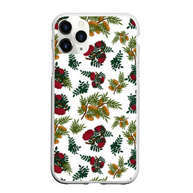 Чехол для iPhone 11 Pro Max матовый с принтом зимний паттерн ветки рябины в Екатеринбурге, Силикон |  | ветки | зима | зимний паттерн | лес | листья | на белом фоне | новогодний | новый год | облепиха | праздничный | природа | рябина