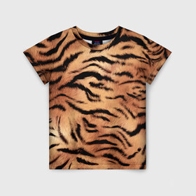 Детская футболка 3D с принтом Шкура тигра текстура в Екатеринбурге, 100% гипоаллергенный полиэфир | прямой крой, круглый вырез горловины, длина до линии бедер, чуть спущенное плечо, ткань немного тянется | 2022 | год тигра | новый год | новый год 2022 | символ года | тигр | тигренок | тигрица | тигры