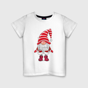 Детская футболка хлопок с принтом Маленький Санта - шапка до носа в Екатеринбурге, 100% хлопок | круглый вырез горловины, полуприлегающий силуэт, длина до линии бедер | 2022 | год тигра | новый год | новый год 2022 | символ года | тигр | тигренок | тигрица | тигры