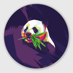 Круглый коврик для мышки с принтом Панда  с бамбуком в Екатеринбурге, резина и полиэстер | круглая форма, изображение наносится на всю лицевую часть | Тематика изображения на принте: живопись | животное | медведь | панда | японский мишка
