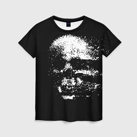 Женская футболка 3D с принтом Skulls glitch в Екатеринбурге, 100% полиэфир ( синтетическое хлопкоподобное полотно) | прямой крой, круглый вырез горловины, длина до линии бедер | dark | fashion | glitch | hype | skull | глитч | мода | тёмный | хайп | череп