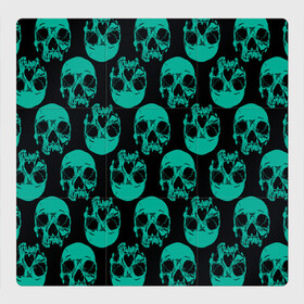 Магнитный плакат 3Х3 с принтом Узор из зелёных черепков в Екатеринбурге, Полимерный материал с магнитным слоем | 9 деталей размером 9*9 см | fashion | hype | pattern | skull | мода | узор | хайп | череп