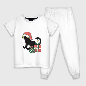 Детская пижама хлопок с принтом новогодний кот 2022 в Екатеринбурге, 100% хлопок |  брюки и футболка прямого кроя, без карманов, на брюках мягкая резинка на поясе и по низу штанин
 | дед мороз | ёлки | кот | котик | котэ | новый год | снегурка | черный кот
