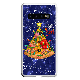 Чехол для Samsung Galaxy S10 с принтом Новогодняя Елка Пицца в Екатеринбурге, Силикон | Область печати: задняя сторона чехла, без боковых панелей | Тематика изображения на принте: christmas | pizza | гирлянда | елка | ель | звезда | новый год | пицца | рождество