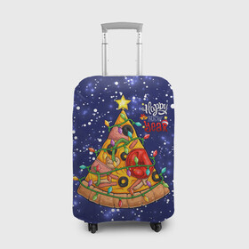 Чехол для чемодана 3D с принтом Новогодняя Елка Пицца в Екатеринбурге, 86% полиэфир, 14% спандекс | двустороннее нанесение принта, прорези для ручек и колес | Тематика изображения на принте: christmas | pizza | гирлянда | елка | ель | звезда | новый год | пицца | рождество