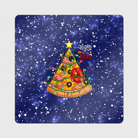 Магнит виниловый Квадрат с принтом Новогодняя Елка Пицца в Екатеринбурге, полимерный материал с магнитным слоем | размер 9*9 см, закругленные углы | Тематика изображения на принте: christmas | pizza | гирлянда | елка | ель | звезда | новый год | пицца | рождество