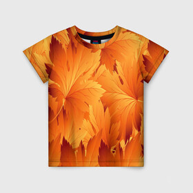 Детская футболка 3D с принтом Кленовая сладость в Екатеринбурге, 100% гипоаллергенный полиэфир | прямой крой, круглый вырез горловины, длина до линии бедер, чуть спущенное плечо, ткань немного тянется | желтый | клен | кленовый лист | лист | листопад | листья | оранжевый | осень