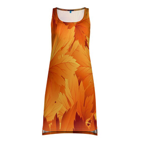 Платье-майка 3D с принтом Кленовая сладость в Екатеринбурге, 100% полиэстер | полуприлегающий силуэт, широкие бретели, круглый вырез горловины, удлиненный подол сзади. | желтый | клен | кленовый лист | лист | листопад | листья | оранжевый | осень