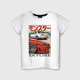 Детская футболка хлопок с принтом Nissan Skyline Ниссан Скайлайн в Екатеринбурге, 100% хлопок | круглый вырез горловины, полуприлегающий силуэт, длина до линии бедер | auto | car | japan | nissan | racing | retro | авто | гонки | машины | ниссан | ретро | скайлайн | тачки | япония