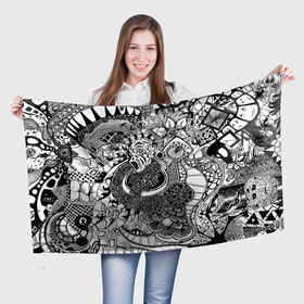Флаг 3D с принтом Черно белый треш в Екатеринбурге, 100% полиэстер | плотность ткани — 95 г/м2, размер — 67 х 109 см. Принт наносится с одной стороны | абстракция | пестрый | узор | черно белое | яркий