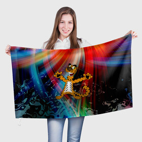 Флаг 3D с принтом Новогодний тигр пляшет в Екатеринбурге, 100% полиэстер | плотность ткани — 95 г/м2, размер — 67 х 109 см. Принт наносится с одной стороны | абстракция | животное | мультик | новый год | тигр