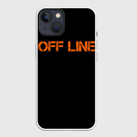 Чехол для iPhone 13 с принтом офлайн offline в Екатеринбурге,  |  | offline | минимализм | оранжевая надпись | офлайн | слово | черный фон