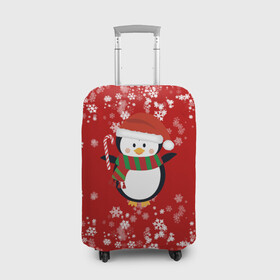 Чехол для чемодана 3D с принтом Пингвин в новогодней шапочке в Екатеринбурге, 86% полиэфир, 14% спандекс | двустороннее нанесение принта, прорези для ручек и колес | 2021 | 2022 | happy new year 2022 | новогодний пингвин | новый год | новый год 2022 | пингвин | праздник | снежинки | снежный пингвин
