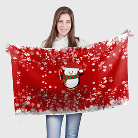 Флаг 3D с принтом Пингвин в новогодней шапочке в Екатеринбурге, 100% полиэстер | плотность ткани — 95 г/м2, размер — 67 х 109 см. Принт наносится с одной стороны | 2021 | 2022 | happy new year 2022 | новогодний пингвин | новый год | новый год 2022 | пингвин | праздник | снежинки | снежный пингвин