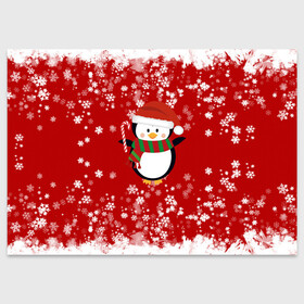 Поздравительная открытка с принтом Пингвин в новогодней шапочке в Екатеринбурге, 100% бумага | плотность бумаги 280 г/м2, матовая, на обратной стороне линовка и место для марки
 | 2021 | 2022 | happy new year 2022 | новогодний пингвин | новый год | новый год 2022 | пингвин | праздник | снежинки | снежный пингвин
