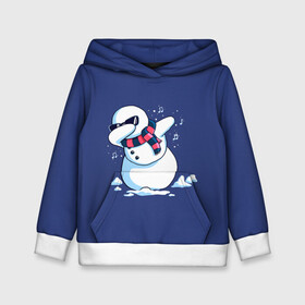 Детская толстовка 3D с принтом Dab Snowman in a scarf в Екатеринбурге, 100% полиэстер | двухслойный капюшон со шнурком для регулировки, мягкие манжеты на рукавах и по низу толстовки, спереди карман-кенгуру с мягким внутренним слоем | 2022 | 22 | christmas | dab | dub | new | notes | scarf | snow | snowman | snowy | woman | year | баба | год | даб | новый | ноты | очки | рождество | снег | снеговик | снежная | шарф