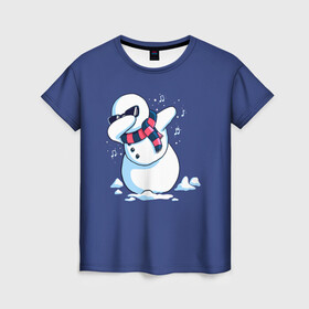 Женская футболка 3D с принтом Dab Snowman in a scarf в Екатеринбурге, 100% полиэфир ( синтетическое хлопкоподобное полотно) | прямой крой, круглый вырез горловины, длина до линии бедер | 2022 | 22 | christmas | dab | dub | new | notes | scarf | snow | snowman | snowy | woman | year | баба | год | даб | новый | ноты | очки | рождество | снег | снеговик | снежная | шарф