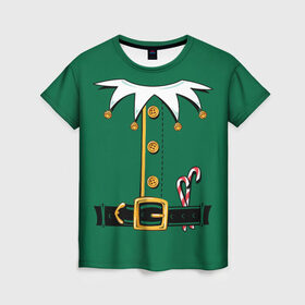 Женская футболка 3D с принтом Christmas Elf Outfit в Екатеринбурге, 100% полиэфир ( синтетическое хлопкоподобное полотно) | прямой крой, круглый вырез горловины, длина до линии бедер | christmas | claus | clothes | deer | elf | frost | helpers | new | north | outfit | pole | santa | year | год | дед | клаус | мороз | новый | одежда | олени | полюс | помощники | рождественский | рождество | санта | санты | северный | эльф