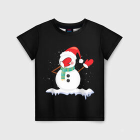 Детская футболка 3D с принтом Cartoon Dab Snowman в Екатеринбурге, 100% гипоаллергенный полиэфир | прямой крой, круглый вырез горловины, длина до линии бедер, чуть спущенное плечо, ткань немного тянется | 2022 | 22 | cartoon | christmas | dab | dub | mult | new | notes | scarf | snow | snowman | snowy | woman | year | баба | год | даб | мультяшный | новый | очки | рождество | снег | снеговик | снежная | шарф