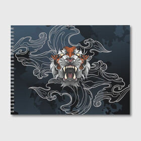 Альбом для рисования с принтом Рычащий Тигр в японском стиле в Екатеринбурге, 100% бумага
 | матовая бумага, плотность 200 мг. | волны | символ года | тигр | хищник | япония