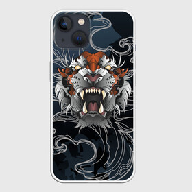 Чехол для iPhone 13 с принтом Рычащий Тигр в японском стиле в Екатеринбурге,  |  | волны | символ года | тигр | хищник | япония