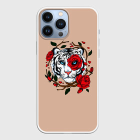 Чехол для iPhone 13 Pro Max с принтом White Tiger. Symbol в Екатеринбурге,  |  | Тематика изображения на принте: blue | christmas | eyes | face | flowers | glow | muzzle | new | rose | snow | symbol | tiger | tulip | white | winter | year | белый | глаза | год | года | зима | лицо | нового | новый | рождество | свечение | символ | синее | тигр | тигра