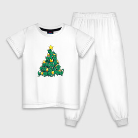Детская пижама хлопок с принтом Christmas Tree Made Of Green Cats в Екатеринбурге, 100% хлопок |  брюки и футболка прямого кроя, без карманов, на брюках мягкая резинка на поясе и по низу штанин
 | cat | cats | christmas | decotarions | green | kittens | made | new | of | star | toys | tree | year | год | ёлка | звезда | игрушки | кот | коты | котята | кошки | новый | рождество