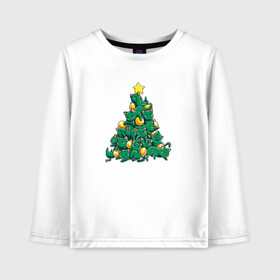 Детский лонгслив хлопок с принтом Christmas Tree Made Of Green Cats в Екатеринбурге, 100% хлопок | круглый вырез горловины, полуприлегающий силуэт, длина до линии бедер | Тематика изображения на принте: cat | cats | christmas | decotarions | green | kittens | made | new | of | star | toys | tree | year | год | ёлка | звезда | игрушки | кот | коты | котята | кошки | новый | рождество