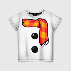 Детская футболка 3D с принтом Snowman Outfit в Екатеринбурге, 100% гипоаллергенный полиэфир | прямой крой, круглый вырез горловины, длина до линии бедер, чуть спущенное плечо, ткань немного тянется | Тематика изображения на принте: attributes | buttons | christmas | new | scarf | snow | snowman | snowy | woman | year | атрибутика | баба | год | новый | пуговица | пуговицы | рождество | снег | снеговик | снежная | шарф