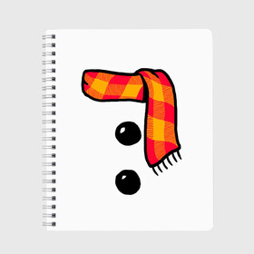 Тетрадь с принтом Snowman Outfit в Екатеринбурге, 100% бумага | 48 листов, плотность листов — 60 г/м2, плотность картонной обложки — 250 г/м2. Листы скреплены сбоку удобной пружинной спиралью. Уголки страниц и обложки скругленные. Цвет линий — светло-серый
 | attributes | buttons | christmas | new | scarf | snow | snowman | snowy | woman | year | атрибутика | баба | год | новый | пуговица | пуговицы | рождество | снег | снеговик | снежная | шарф